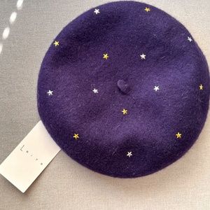 Brand New Leith Beret (Slouchy French Hat), Blue with Gold & Silver Stars!